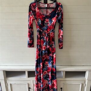 Pinkblush Red and Blue Floral Long Sleeve Dress
